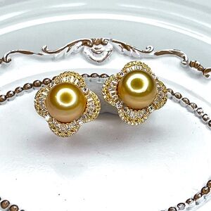 🔥🔥 Handmade Premium S925 SS South Sea Golden Pearl Earrings 11mm +